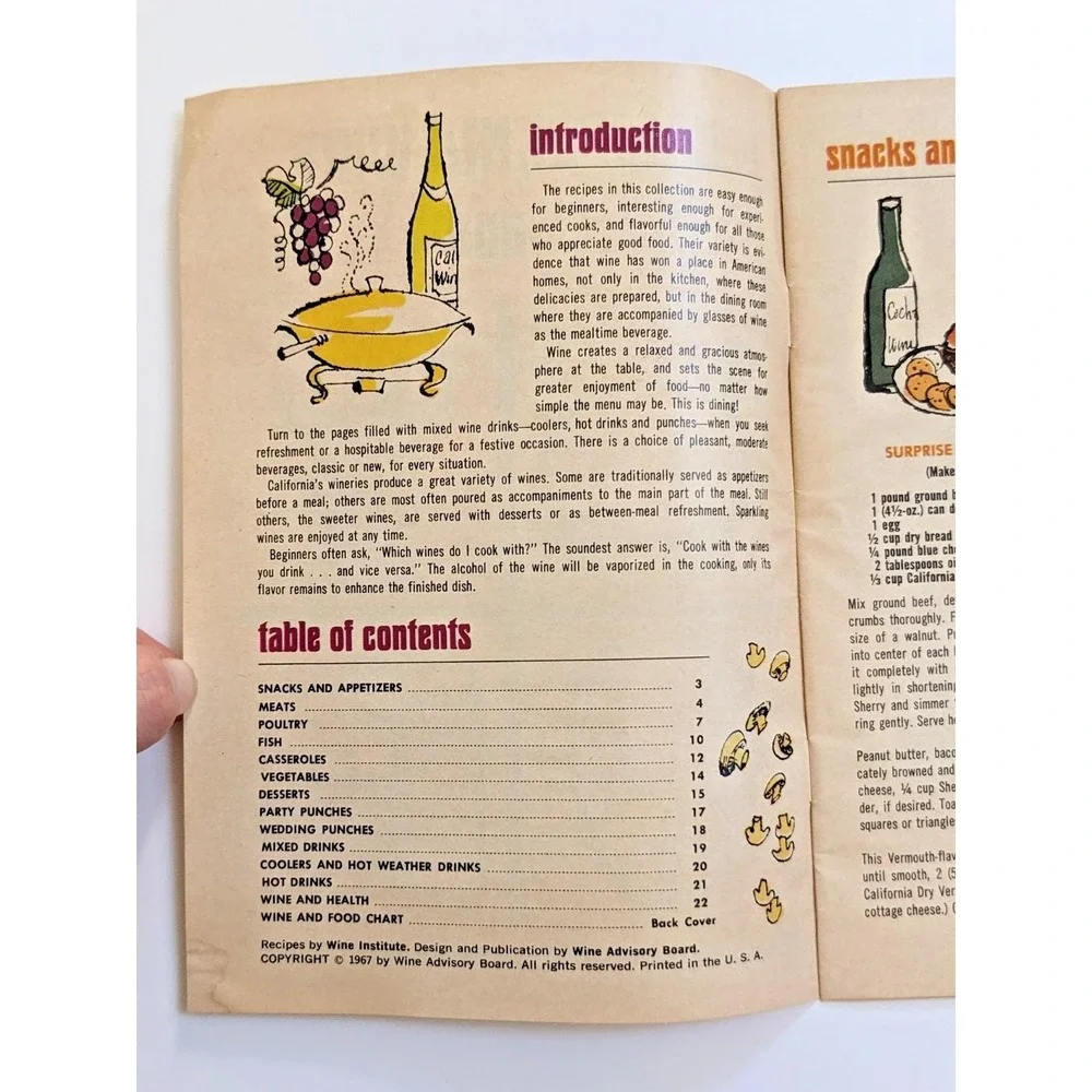 Vintage 1967 California Wine Cookery and Drinks Recipe Booklet Mid Century Bar
